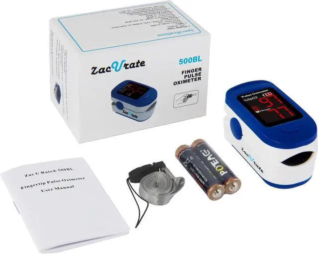Alt view image 6 of 7 - Fingertip Pulse Oximeter Blood Oxygen Saturation Monitor with Batteries Included (Navy Blue)