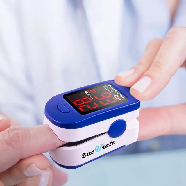 Alt view image 3 of 7 - Fingertip Pulse Oximeter Blood Oxygen Saturation Monitor with Batteries Included (Navy Blue)