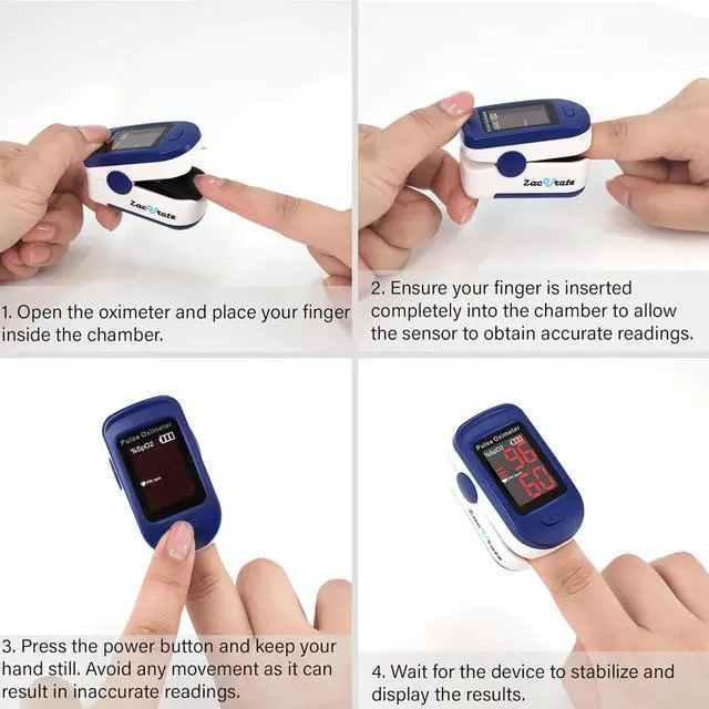 Alt view image 4 of 7 - Fingertip Pulse Oximeter Blood Oxygen Saturation Monitor with Batteries Included (Navy Blue)