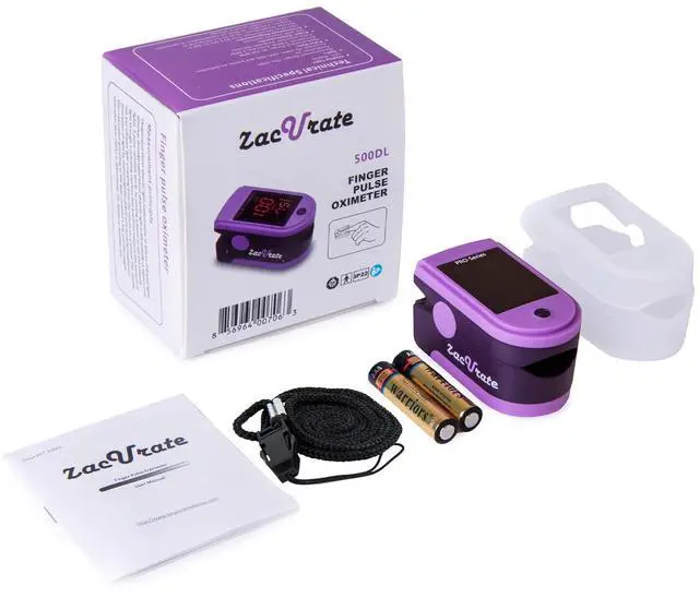 Alt view image 6 of 7 - Fingertip Pulse Oximeter Blood Oxygen Saturation Monitor with Silicone Cover, Batteries and Lanyard