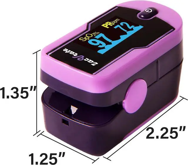 Alt view image 4 of 7 - Fingertip Pulse Oximeter Oximetry Blood Oxygen Saturation Monitor with Silicon Cover, Batteries and Lanyard (Mystic Purple)