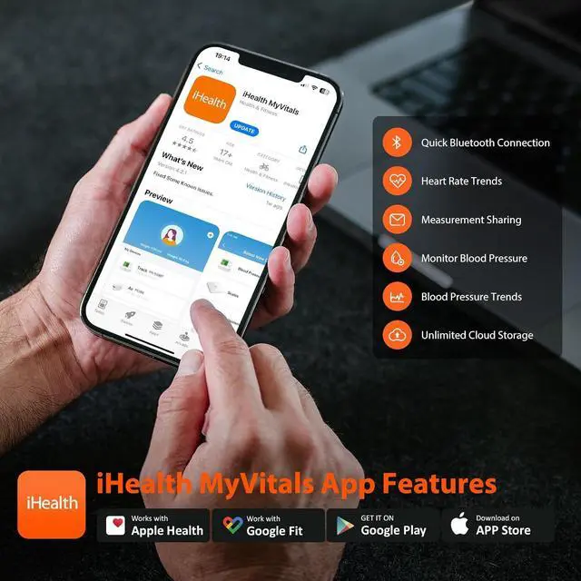 Main image of Push Wrist Blood Pressure Monitor, Digital Bluetooth Blood Pressure Machine with Large Display and Portable Carrying Case for at Home and Travel Use
