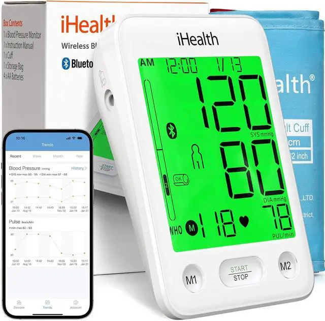 Main image of Blood Pressure Monitor with Color-Coded LCD, Body Movement Detection, Wrap Indicator, Bluetooth Cloud Storage, Adjustable Large Adult Cuff, Dual User Functionality for Home Use