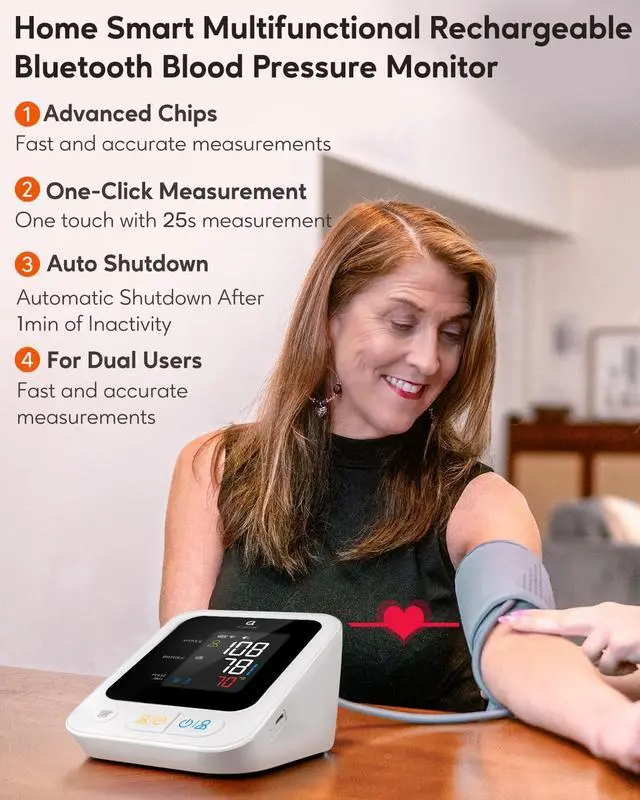 Alt view image 2 of 7 - Arboleaf Blood Pressure Monitors for Home Use, Rechargeable Upper Arm Blood Pressure Monitor with Bluetooth App Tracking, Large Color Screen BP Machine, Wide Range Cuff 8.7-18.9"