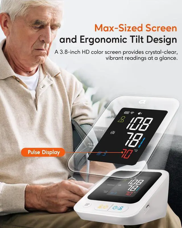 Alt view image 3 of 7 - Arboleaf Blood Pressure Monitors for Home Use, Rechargeable Upper Arm Blood Pressure Monitor with Bluetooth App Tracking, Large Color Screen BP Machine, Wide Range Cuff 8.7-18.9"