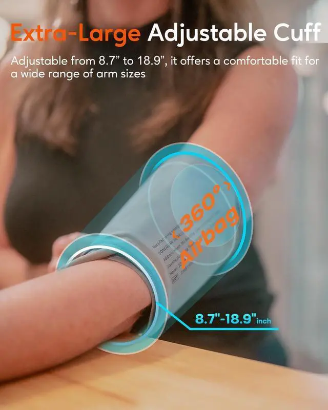 Alt view image 6 of 7 - Arboleaf Blood Pressure Monitors for Home Use, Rechargeable Upper Arm Blood Pressure Monitor with Bluetooth App Tracking, Large Color Screen BP Machine, Wide Range Cuff 8.7-18.9"