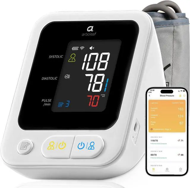 Main image of Arboleaf Blood Pressure Monitors for Home Use, Rechargeable Upper Arm Blood Pressure Monitor with Bluetooth App Tracking, Large Color Screen BP Machine, Wide Range Cuff 8.7-18.9"
