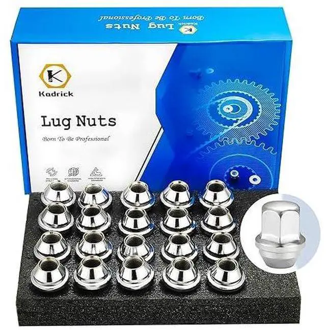 Main image of Kadrick 20Pcs M14x1.5 Lug Nuts,Fit 2008-2019 Cadillac CTS/2018-2022 Jeep Wrangler/2012-2021 Ram 1500/Tesla Model 3/X/S,Acorn Seat One-Piece Solid Chrome,Anti-Rust Updated,5 Lug Aftermarket Wheels
