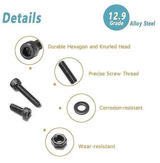 Alt view image 2 of 6 - Kadrick Metric Screw Assortment, 660 Pcs M2 Screws, M2*4mm/6mm/8mm/10mm/12mm/16mm,12.9 Grade Alloy Steel, Metric Hex Socket Head Cap Screws Nuts Washers Kit, Black Zinc Plated Anti Rust Upgrade