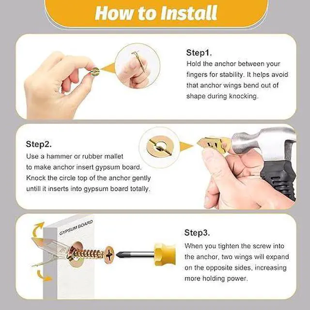 Alt view image 5 of 6 - Kadrick 420Pcs Self Drilling Drywall Anchors with Screws Assortment,Zinc Plated,2025 Upgraded Hollow Wall 2 Sizes Anchors and 4 Sizes Screws Kit, Easy Application No Drill or Holes in Wall