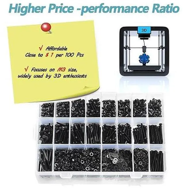 Alt view image 4 of 6 - Kadrick 3-in-1 3D Printing Component Kit: Threaded Inserts, Heat Set Insert Tool, and M3 Screws Nuts Washers Assortment