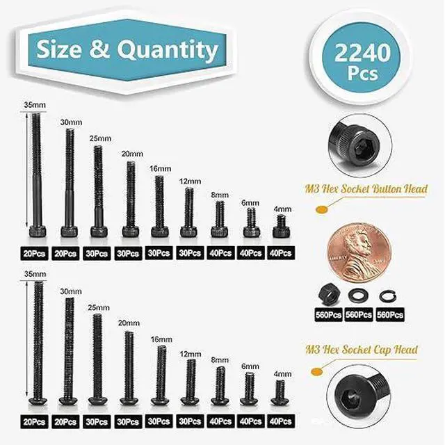 Alt view image 6 of 6 - Kadrick 3-in-1 3D Printing Component Kit: Threaded Inserts, Heat Set Insert Tool, and M3 Screws Nuts Washers Assortment