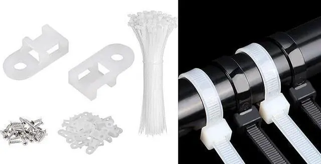 Alt view image 2 of 5 - 60 Set Cable Zip Tie Mounts Kit Black 6" Zip Ties, Black Cable Tie Base and Tapping Screw - Wire Cable Clips Organizer Holders Clamps