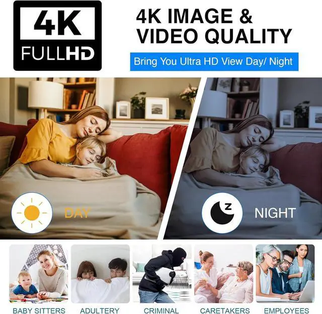 Alt view image 7 of 7 - 2025 Upgraded Hidden Camera, Security Camera 4K HD Mini Nanny Cam for Home/Office with Night Vision, App Control WiFi Indoor Pet Camera, Motion Detection,Wireless Remote Viewing Cam