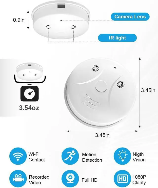 Alt view image 2 of 7 - Smoke Detector Hidden Camera WiFi 1080P Wireless Cameras Nanny Cam with Motion Detection, Indoor Spy Camera for Home Security