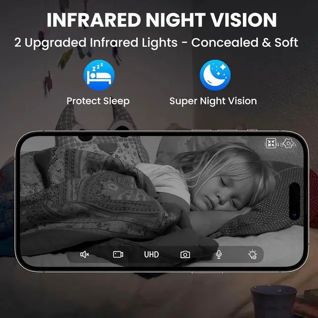 Alt view image 5 of 7 - Indoor Camera, 2K Cameras for Home Security with Color Night Vision & Siren, 2-Way Audio for Pet/Dog/Baby/Nanny, 2.4GHz WiFi Camera, Cloud & SD Card Storage, Works w/Alexa, Magnetic Base