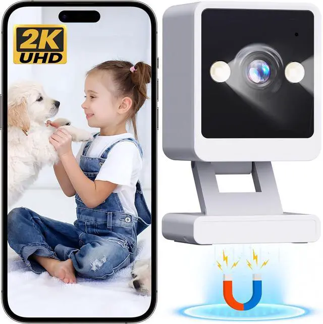 Alt view image 3 of 7 - Indoor Camera, 2K Cameras for Home Security with Color Night Vision & Siren, 2-Way Audio for Pet/Dog/Baby/Nanny, 2.4GHz WiFi Camera, Cloud & SD Card Storage, Works w/Alexa, Magnetic Base