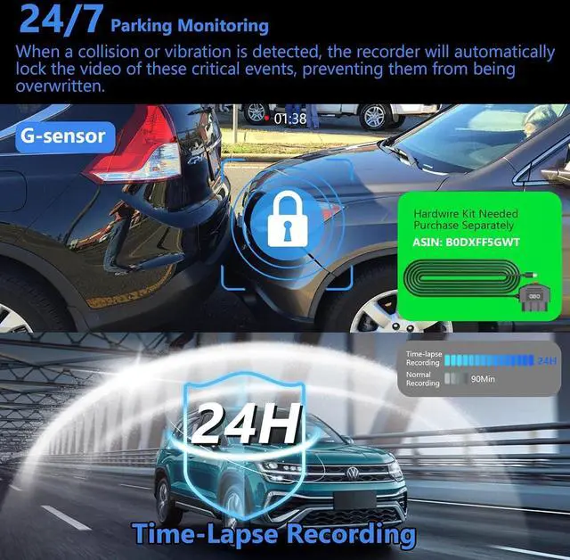 Alt view image 3 of 7 - 4 Channel Dash Cam 360° View,4K Front Rear Inside Dashcam,Left Right Dash Camera for Cars,Built-in GPS, 5G WiFi,Voice Control,Night Vision, 24/7 Recording Parking Mode Monitor, Free 128G Card