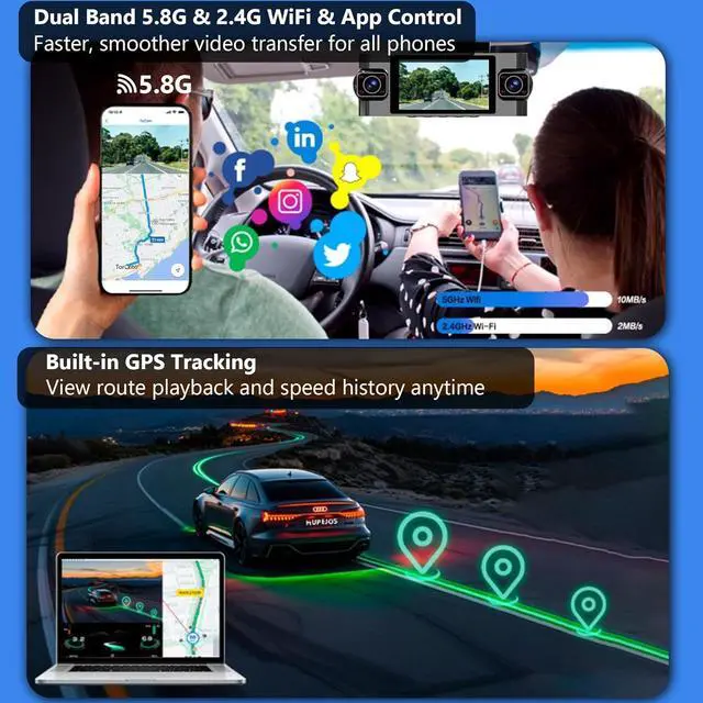 Alt view image 4 of 7 - 4 Channel Dash Cam 360° View,4K Front Rear Inside Dashcam,Left Right Dash Camera for Cars,Built-in GPS, 5G WiFi,Voice Control,Night Vision, 24/7 Recording Parking Mode Monitor, Free 128G Card