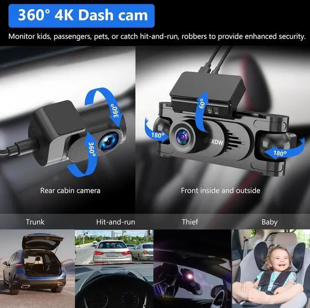Alt view image 2 of 7 - 4 Channel Dash Cam 360° View,4K Front Rear Inside Dashcam,Left Right Dash Camera for Cars,Built-in GPS, 5G WiFi,Voice Control,Night Vision, 24/7 Recording Parking Mode Monitor, Free 128G Card