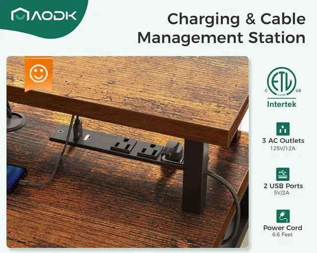 Alt view image 6 of 7 - AODK Electric Standing Desk with Drawers, 55 Inch Height Adjustable Gaming Desk with Power Outlets & LED Lights, Sit Stand Table with Monitor Stand for Home, Office, Workstation, Rustic Brown