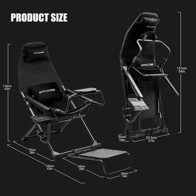 Alt view image 4 of 7 - GTPLAYER Sim Racing Cockpit Foldable & Adjustable for High Performance Sim Racing Compact & Flexible Supports All Steering Wheels & Pedals for PC Wheel and Pedals Not Included(Black)