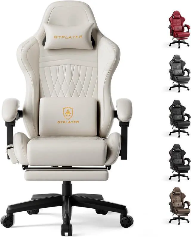 Main image of GTPLAYER Gaming Chair with Speakers, Video Game Chairs with Footrest, PC Gamer Chairs for Adults - Padded High Back Ergonomic Reclining Silla Gamer, Linkage Armrest, Ace Pro, Ivory New