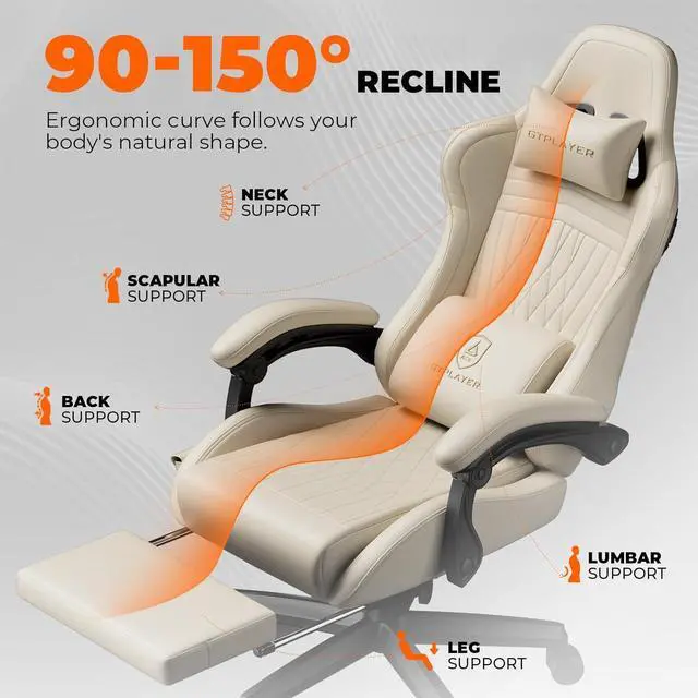 Alt view image 4 of 7 - GTPLAYER Gaming Chair with Speakers, Video Game Chairs with Footrest, PC Gamer Chairs for Adults - Padded High Back Ergonomic Reclining Silla Gamer, Linkage Armrest, Ace Pro, Ivory New