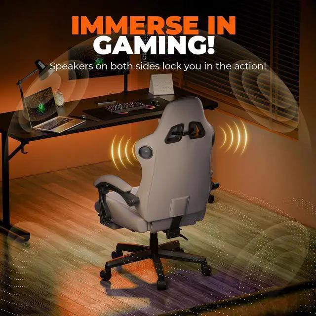 Alt view image 7 of 7 - GTPLAYER Gaming Chair with Speakers, Video Game Chairs with Footrest, PC Gamer Chairs for Adults - Padded High Back Ergonomic Reclining Silla Gamer, Linkage Armrest, Ace Pro, Ivory New