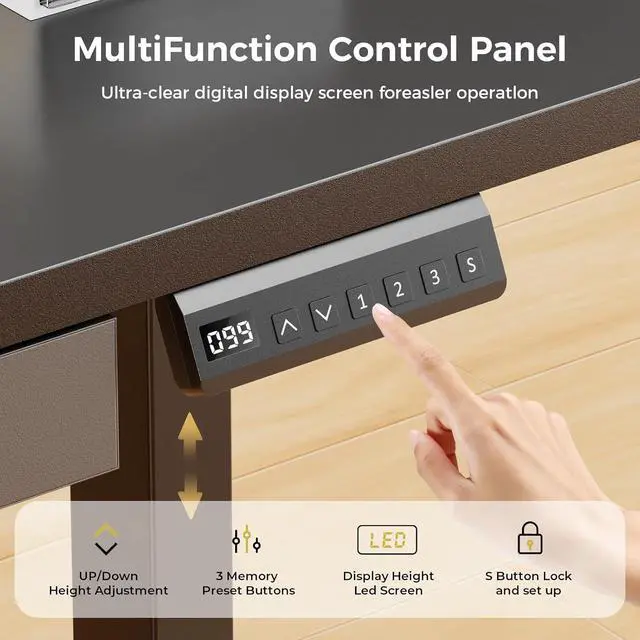 Alt view image 5 of 6 - GTPLAYER Electric Standing Desk with Drawers, 48 x 24 Inch Height Adjustable Gaming Desk with Monitor Stand, Power Outlets & LED Lights, Home Office Sit Stand Up Desk with Memory Preset Controller