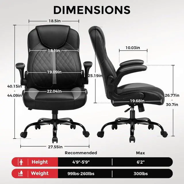 Alt view image 2 of 7 - COMHOMA Office Computer Gaming Chair Ergonomic Desk Chair for Adults with Lumbar Support Flip-Up Arms Adjustable Height Swivel Wheels PU Leather Executive Design for Short People Use, Gray