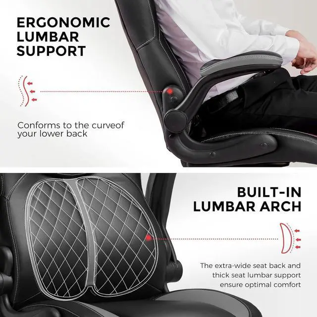 Alt view image 3 of 7 - COMHOMA Office Computer Gaming Chair Ergonomic Desk Chair for Adults with Lumbar Support Flip-Up Arms Adjustable Height Swivel Wheels PU Leather Executive Design for Short People Use, Gray