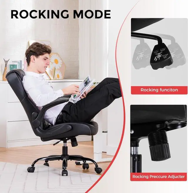 Alt view image 5 of 7 - COMHOMA Office Computer Gaming Chair Ergonomic Desk Chair for Adults with Lumbar Support Flip-Up Arms Adjustable Height Swivel Wheels PU Leather Executive Design for Short People Use, Gray