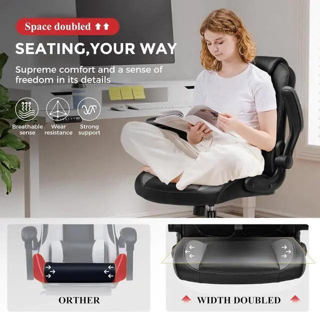 Alt view image 7 of 7 - COMHOMA Office Computer Gaming Chair Ergonomic Desk Chair for Adults with Lumbar Support Flip-Up Arms Adjustable Height Swivel Wheels PU Leather Executive Design for Short People Use, Gray