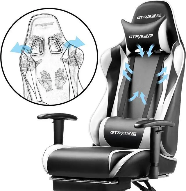 Alt view image 2 of 7 - GTRACING Gaming Chair with Footrest, Ergonomic Computer Game Desk Chair, Reclining Gamer Chair Seat Height Adjustment, Swivel Rocker with Headrest and Lumbar (White)