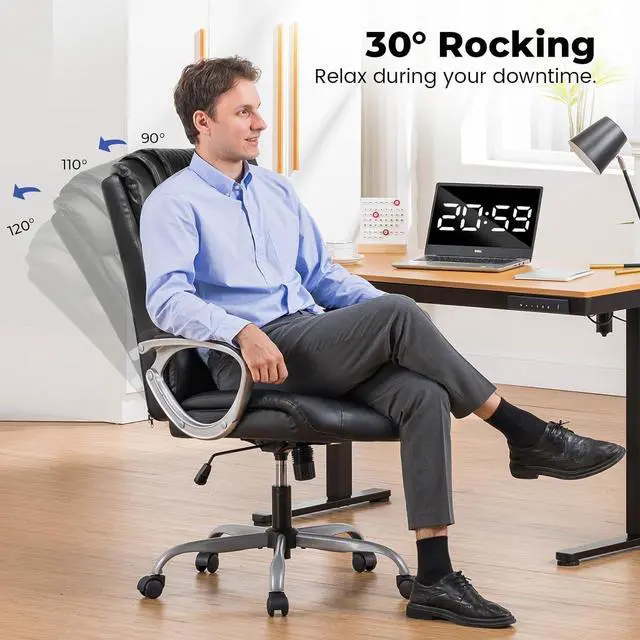 Alt view image 3 of 7 - COMHOMA Ergonomic Office Chair Home Office Desk Chairs Comfy Back Support PU Leather Executive Office Chair with Wheels Headrest Padded Armrests Height Adjustable Tilt Swivel Rolling Reclining Seat