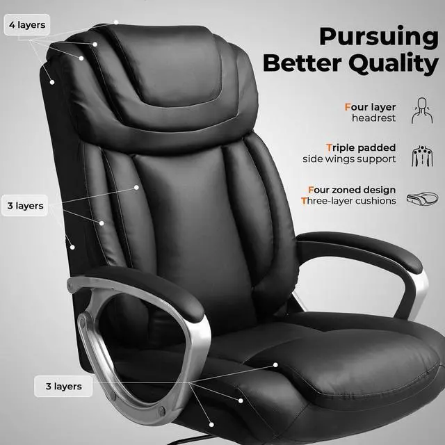 Alt view image 6 of 7 - COMHOMA Ergonomic Office Chair Home Office Desk Chairs Comfy Back Support PU Leather Executive Office Chair with Wheels Headrest Padded Armrests Height Adjustable Tilt Swivel Rolling Reclining Seat