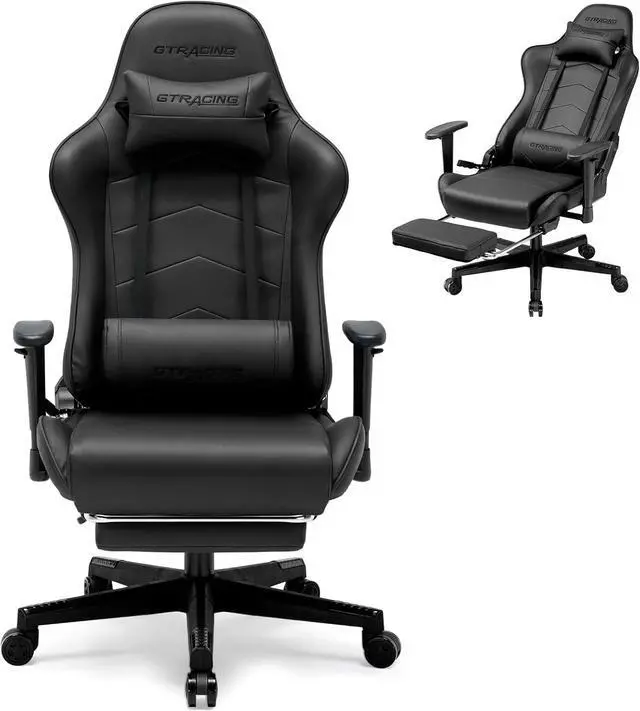Main image of GTRACING Gaming Chair with Footrest, Racing Style Computer Chair for Adult, Adjustable Reclining Backrest and Lumbar Support, Stylish High Back Chair for Gaming and Office (Black)