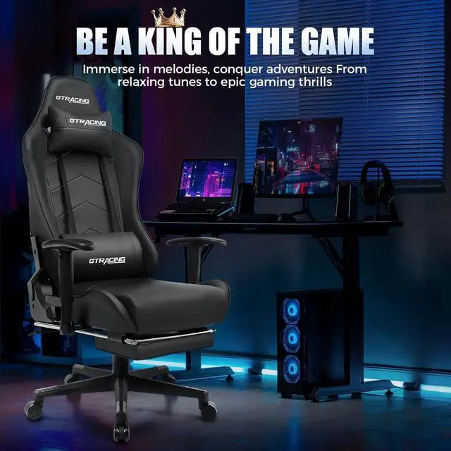 Alt view image 4 of 7 - GTRACING Gaming Chair with Footrest, Racing Style Computer Chair for Adult, Adjustable Reclining Backrest and Lumbar Support, Stylish High Back Chair for Gaming and Office (Black)