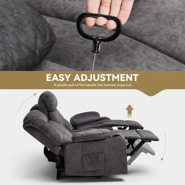 Alt view image 3 of 7 - COMHOMA Manual Recliner Chair Set,Fabric Reclining Sofa Chair with Cup Holders, Upholstered Recliner with Side Pockets Suitable for Living Room Furniture (3