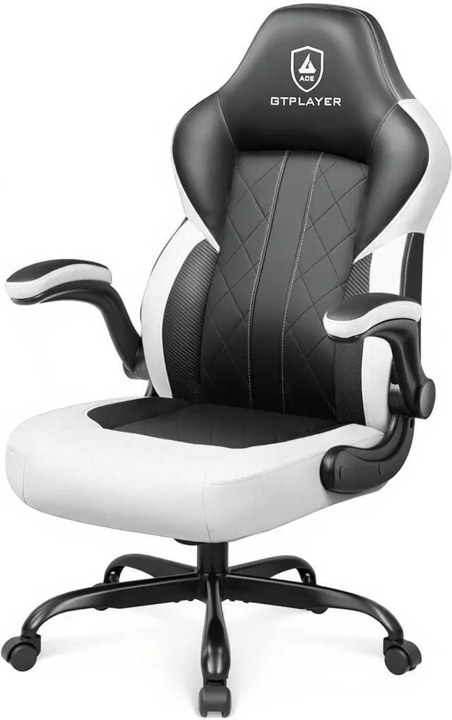 Main image of GTPLAYER Video Gaming Chair,Ergonomic Gaming Chair with Flip-Up Armrests,Comfortable Desk Chair with Adjustable Height,Computer Chair with Built-in Lumbar Support, Recliner with 360° Swivel (White)