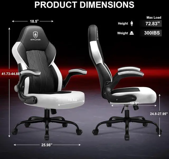 Alt view image 3 of 7 - GTPLAYER Video Gaming Chair,Ergonomic Gaming Chair with Flip-Up Armrests,Comfortable Desk Chair with Adjustable Height,Computer Chair with Built-in Lumbar Support, Recliner with 360° Swivel (White)