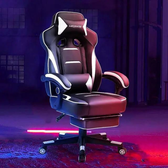 Alt view image 2 of 7 - Gaming Chair, Ergonomic Office Computer Chair with Footrest, 350Lb Heavy Duty for Adults, High Back Lumbar Support, Swivel Seat, Recliner(White)
