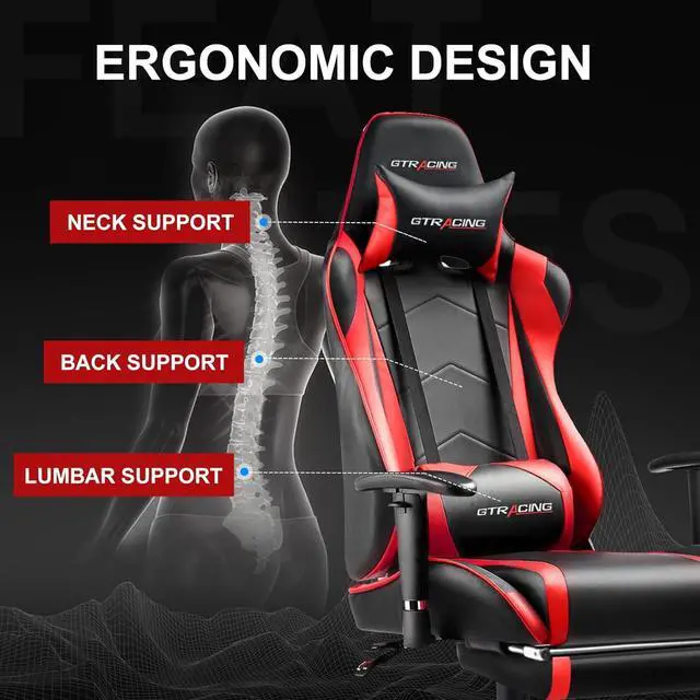 Alt view image 2 of 5 - GTRACING Gaming Chair with Footrest, High Back Computer Chair Ergonomic Game Desk Chair Racing Executive Adjustable Swivel Rocker with Headrest and Lumbar Support