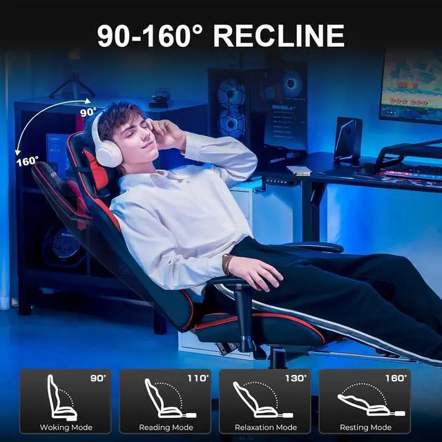 Alt view image 3 of 5 - GTRACING Gaming Chair with Footrest, High Back Computer Chair Ergonomic Game Desk Chair Racing Executive Adjustable Swivel Rocker with Headrest and Lumbar Support