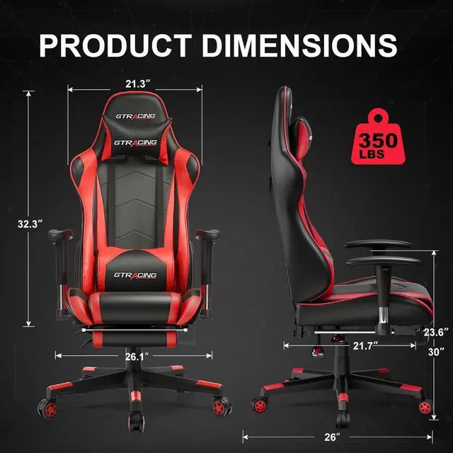 Alt view image 4 of 5 - GTRACING Gaming Chair with Footrest, High Back Computer Chair Ergonomic Game Desk Chair Racing Executive Adjustable Swivel Rocker with Headrest and Lumbar Support