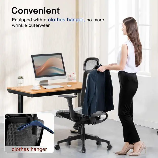 Alt view image 2 of 7 - COMHOMA Ergonomic Office Chair, Executive Mesh Computer Desk Chair High Back Adjustable Armrest and 3D Lumbar Support, Heavy Duty Office Chair with 3D Headrest & Reclines, ErgoPlus-E53, Gray