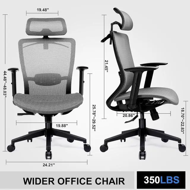 Alt view image 4 of 7 - COMHOMA Ergonomic Office Chair, Executive Mesh Computer Desk Chair High Back Adjustable Armrest and 3D Lumbar Support, Heavy Duty Office Chair with 3D Headrest & Reclines, ErgoPlus-E53, Gray