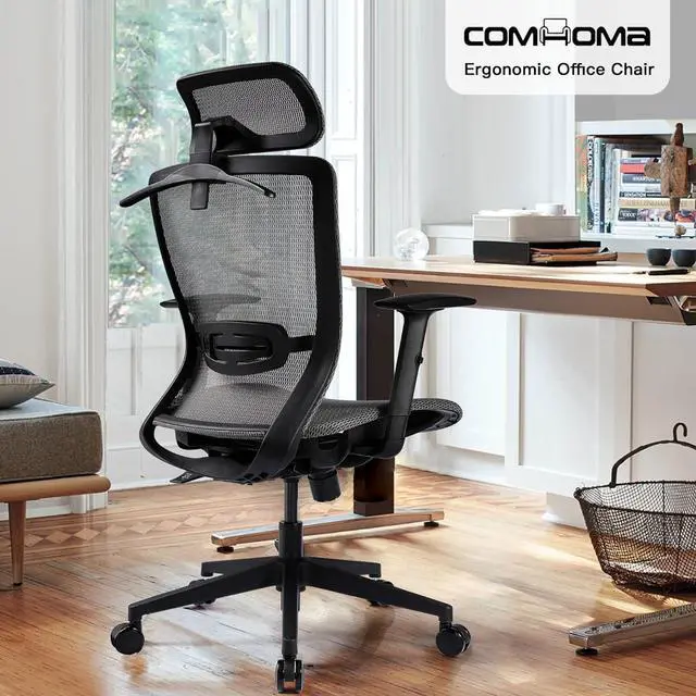Alt view image 6 of 7 - COMHOMA Ergonomic Office Chair, Executive Mesh Computer Desk Chair High Back Adjustable Armrest and 3D Lumbar Support, Heavy Duty Office Chair with 3D Headrest & Reclines, ErgoPlus-E53, Gray