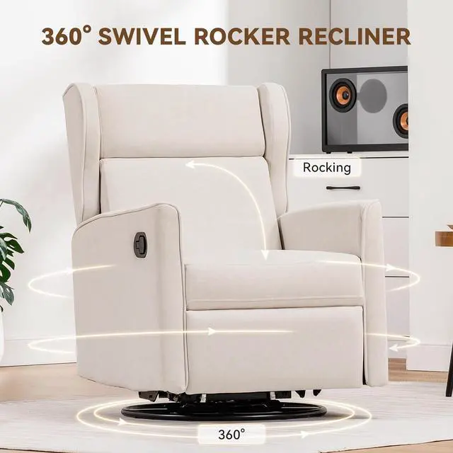 Alt view image 3 of 6 - COMHOMA Rocking Recliner Chair,Swivel Glider Reclining Single Sofa Manual Rocker Recliners,Nursery Rocking Chairs with Upholstered Seating for Living Room Office(Beige)